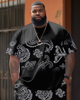 Advanced Color Cashew Flower Pattern T-Shirt Shorts Set Men's Plus Size